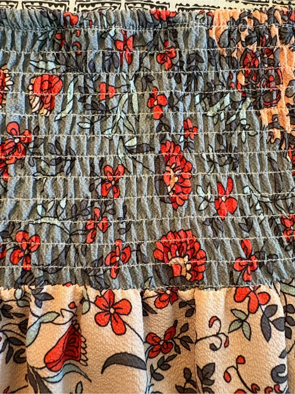 BOHO Printed Patchwork Smocked Waist Maxi Skirt size M - Picture 9 of 11